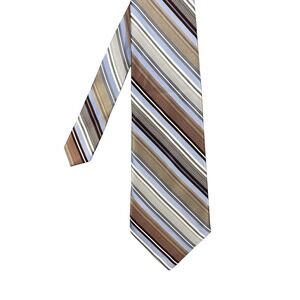 Bugatti Blue Brown Striped Necktie Mens OS 100% Silk Diagonal Pattern WPL 2831
